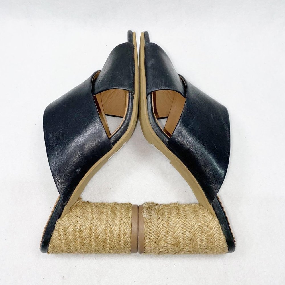 CREVO Presley Black Leather Round Jute Heel Slide Sandals 9 - Picture 9 of 11